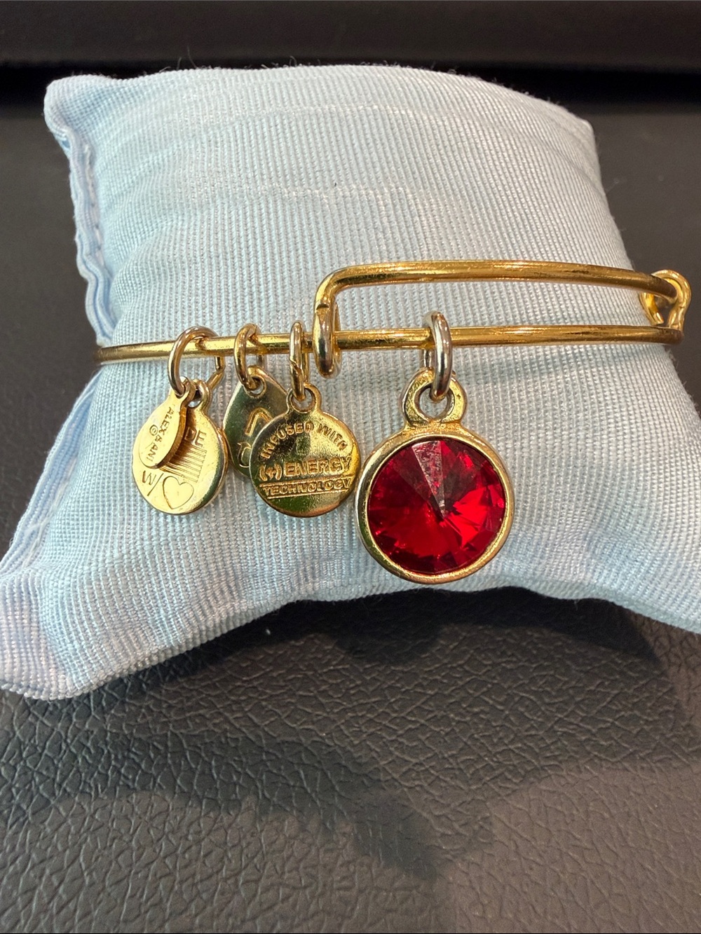 Alex and Ani Gold-Tone Bangle with Red Crystal Charm